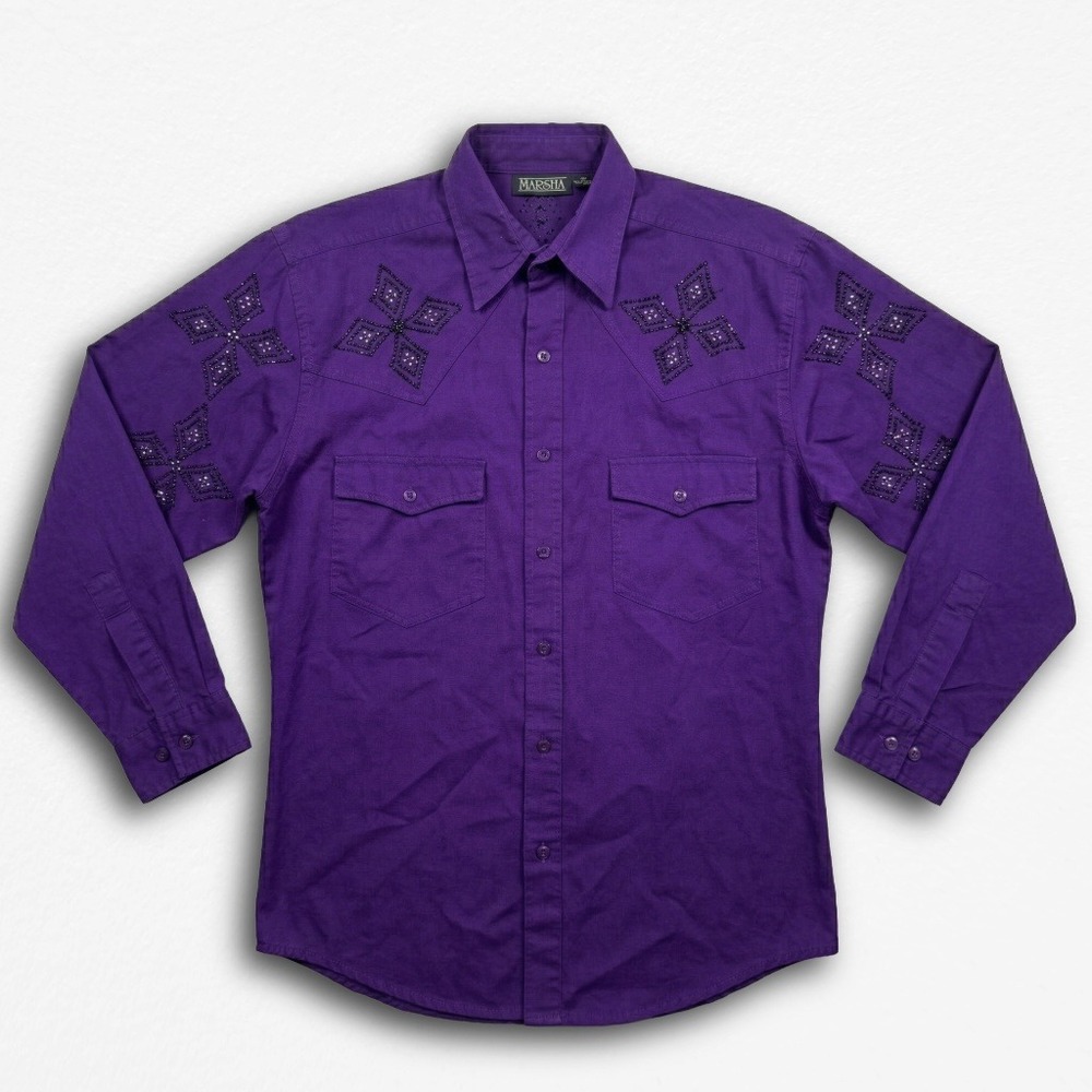 Manisha Purple Cotton Western Beaded Button Up Shirt Women Medium Cowgirl Flawed